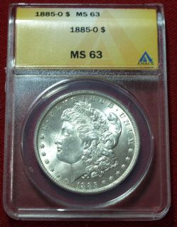 1885 O Morgan Dollar ANACS MS63 WHITE Certified Silver US