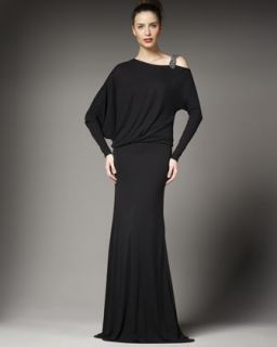 David Meister Long Sleeve Draped Gown   