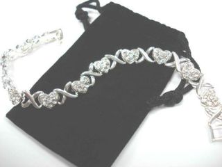 New Silver Kisses Hearts Bracelet w Swarovski Crystal $99
