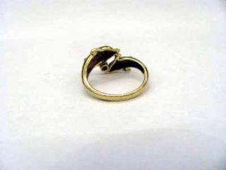 14k Yellow Gold NA Hoku Swimming Dolphins Solitaire Diamond Ring Size