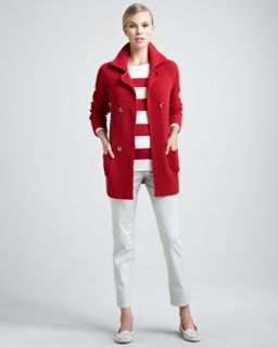 Loro Piana Double Breasted Cardigan, Striped Sweater & Stretch Pants