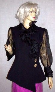 Vintage Maick Harold Paris Black Sheer Lace Ruffled Jacket L