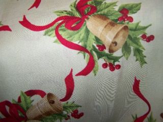 Christmas Holly Bells Red Ribbon on Cream Lined Valance