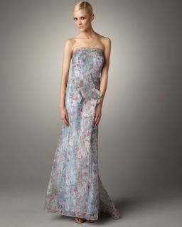 Carolina Herrera Floral Print Organza Gown   Neiman Marcus