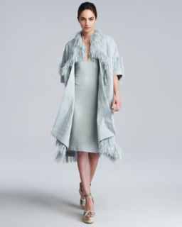 46NF Donna Karan Fringe Trimmed Coat & Deep V Neck Knit Dress