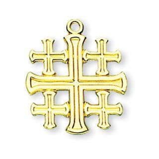 Gold Over Sterling Silver Polished Jerusalem Cross W/18