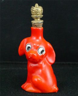 Vintage Old German Porcelain Figural Red Dog Perfume Bottle