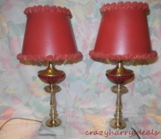  Vanity Boudier Dresser Table Lamps Ruby Red Glass Brass & Marble