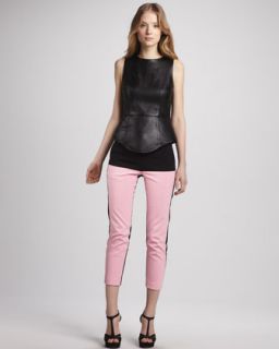 48P9 Tibi Sleeveless Leather Top & Colorblock Capri Pants