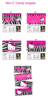 Hello Kitty Zebra 7 Party Favors Personalized Candy Wrappers Toppers