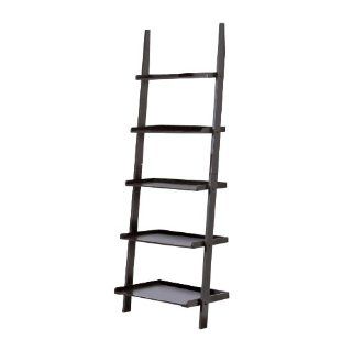 Contemporary Black Finish 5 Tier Ladder Book Shelf: Home