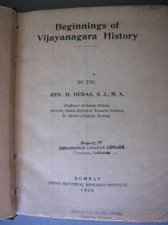 Indian History Hampi Ruins RARE 1929 Heras Vijayanagar Archaeology