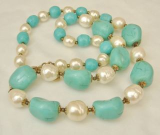 Miriam Haskell Baroque Pearl Turquoise Necklace 1969