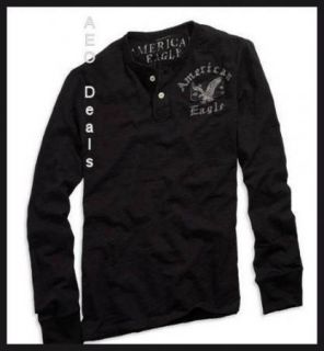 American Eagle Mens AE Graphic Henley Black Shirt New