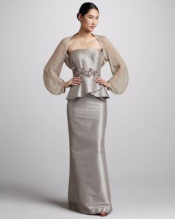 Kay Unger New York Strapless Peplum Gown & Sheer Bolero   Neiman
