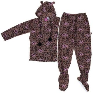 Leopard Two Piece Hooded Footed Pajamas for Women