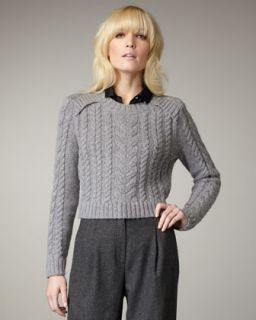 Magaschoni Cropped Cable Knit Sweater   