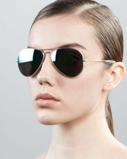 Aviator Sunglasses with Flash Lenses, Gold/Green Mirror
