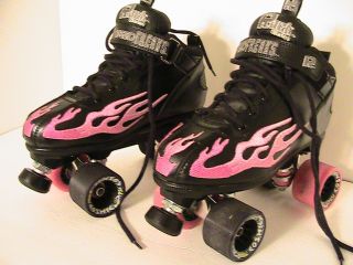 Ruck Roller Skates Speed Freaks w Cosmic Wheels and Pink Flames Sz 9