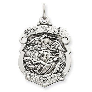 925 Sterling Silver Antiqued St. Michael Badgel Medal Necklace