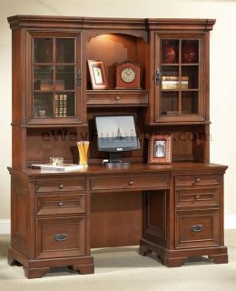 NEW WARM CHERRY HOME OFFICE CREDENZA AND HUTCH WOOD FURNITURE KEYBOARD
