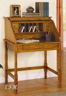 New Roll Top Oak Finish Wood Secretary Home Office Desk