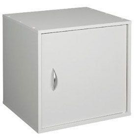Stackable White Melamine One Shelf Storage Cube and Modular Cabinet