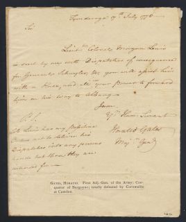 Horatio Gates Ticonderoga 17 July 1776 Autographed Letter General