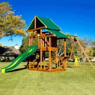 This all cedar swing set sports a host of activities to keep little