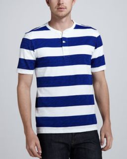 N1WUE Vince Striped Short Sleeve Henley, White/Brilliant