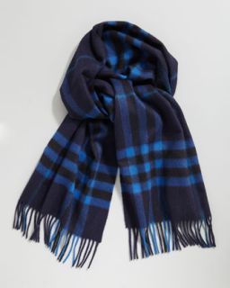 N1T1W Burberry Giant Check Cashmere Scarf, Bright Cobalt