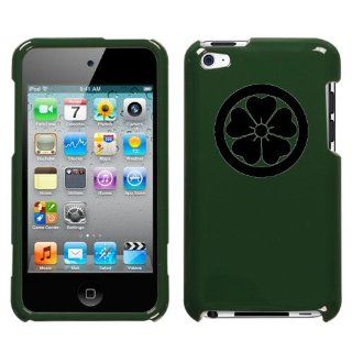 black japanese flower crest design on forest green itouch
