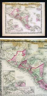 1862 Johnson Map Central America Guatemala Honduras Nicaragua Costa