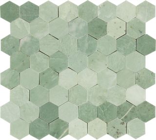  Hexagon Mint Green Gold Specks Polished Marble Mosaic Tile