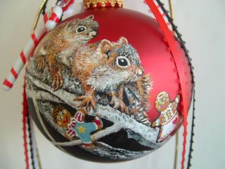 Hand Painted Squirrel Christmas Glass Ball Ornament