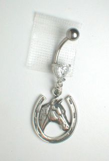 Unique Belly Ring Sterling Silver Horse in Horseshoe