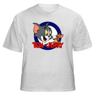 New T Shirt Tom and Jerry Cartoon Youth XS Adult 4XL Red White Grey