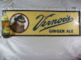 Antique Vernors Ginger Ale Sign #10 USA 1949 & Glass bottle of ginger