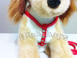 Red cute Small Dog Chihuahua Leash Lead Harness Set PU leather Red