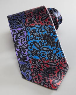 Floral Patchwork Silk Tie, Black