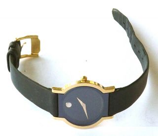 MOVADO Horizon Museum Black Dial 18k Gold Plate Ladies Watch Leather