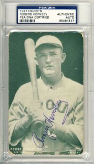 1927 Exhibits Rogers Hornsby Signed Autographed Postcard PSA DNA