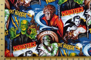 Robert Kaufman Horror Movie Monsters Fabric Dracula Frankenstein