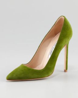  toe pump available in blue green $ 595 00 manolo blahnik bb suede