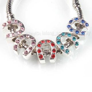 50x 151134 Mixed Rhinestone Horseshoe Alloy Beads Fit Charm Bracelets