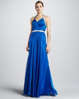 la femme boutique beaded halter gown with crisscross back $ 460