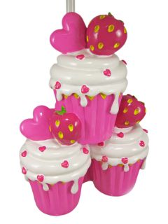 Adorable Hot Pink Strawberry Cupcake Table Lamp