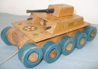 Vintage Holgate Wooden Tank Pull Toy