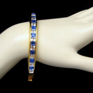 vintage hinged bangle bracelet blue clear channel stones description a