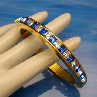 vintage hinged bangle bracelet blue clear channel stones description a